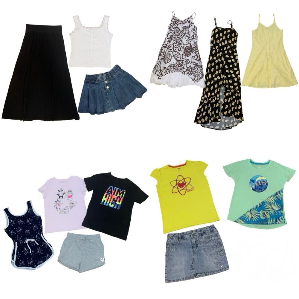Girls Size 7-8 Clothing Lot Spring Summer 13pc Dresses Shorts Tees Romper Skirts